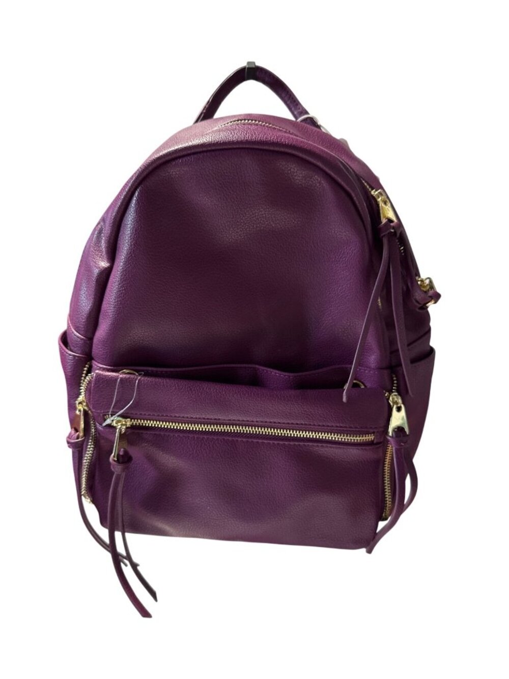 Faux Leather Gold Tone Zippers Multiple Compartments Adjustable Straps Backpack